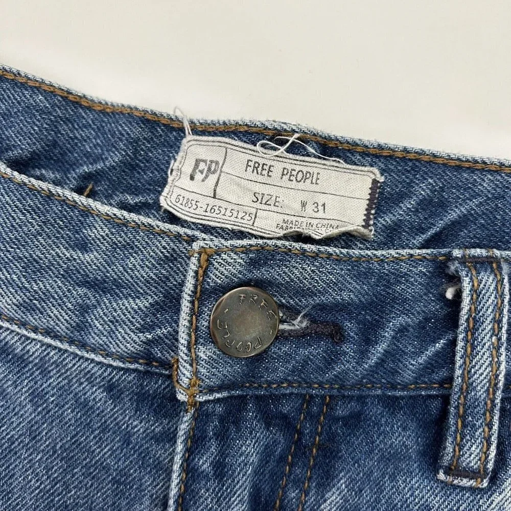 Free People‎ High Rise Boot Crop Jeans Womens Size 31 Rigid Frayed Bootcut - Picture 3 of 10